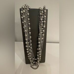 Elegant Silver Tone & Pearl Necklace